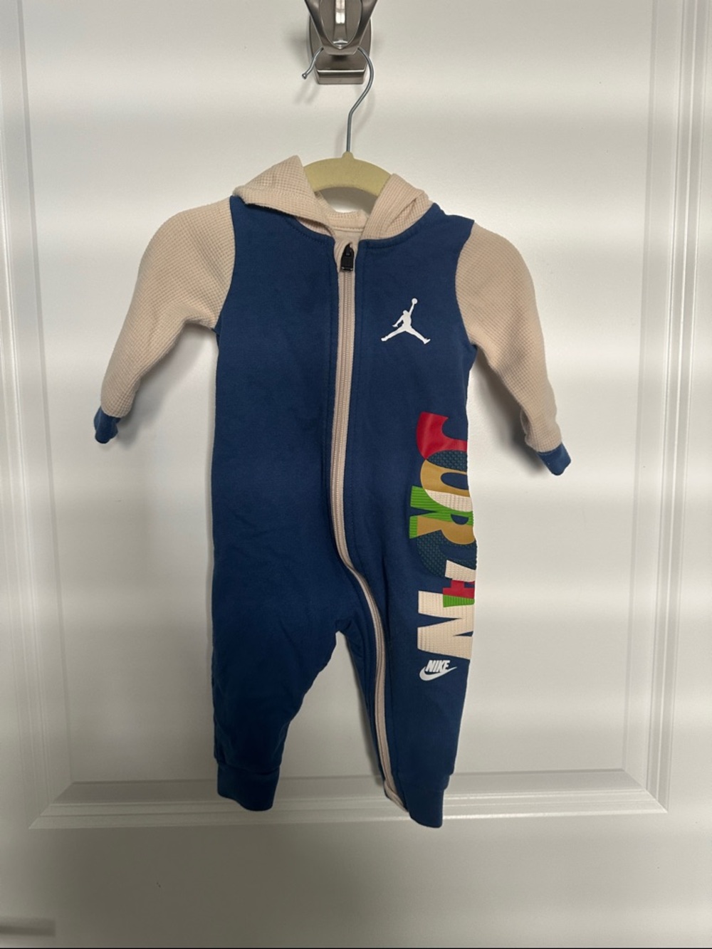 Nike Air Jordan Navy and Cream Baby One-Piece Hooded Sleeper